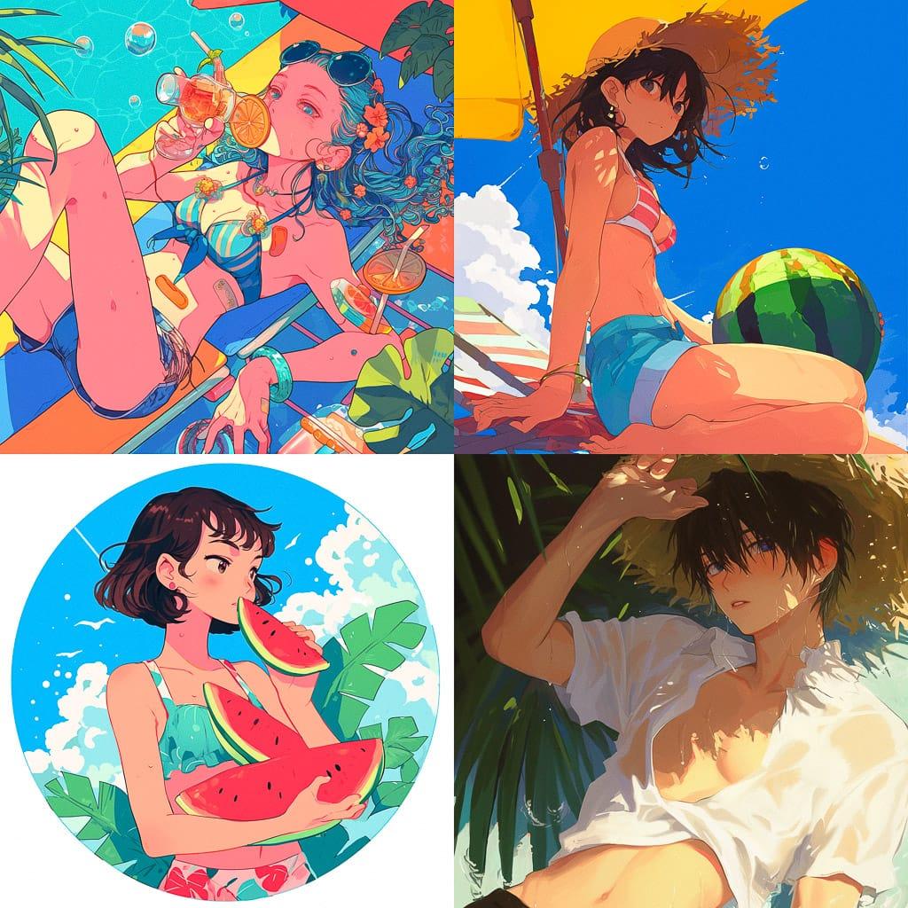 Summer style, Midjourney Niji 6, render 1 of 4