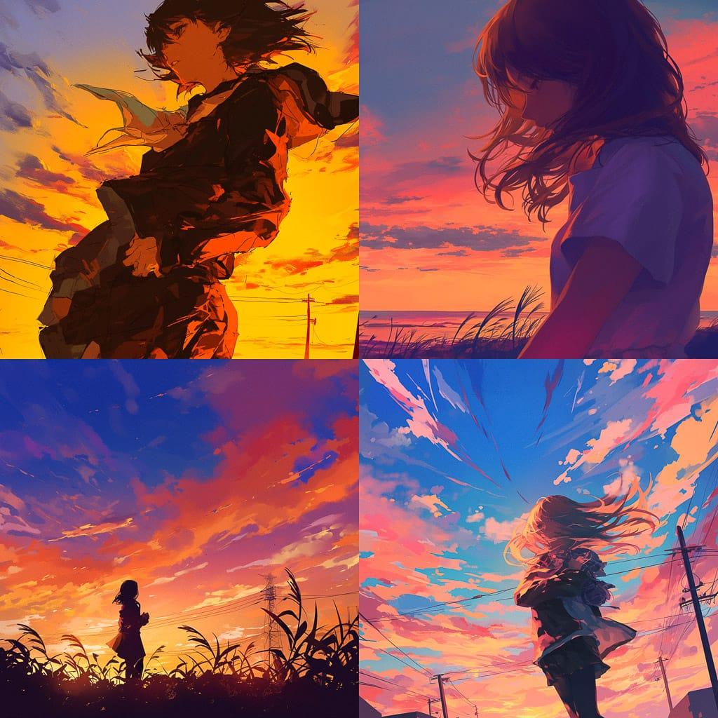 Sunset style, Midjourney Niji 6, render 1 of 4