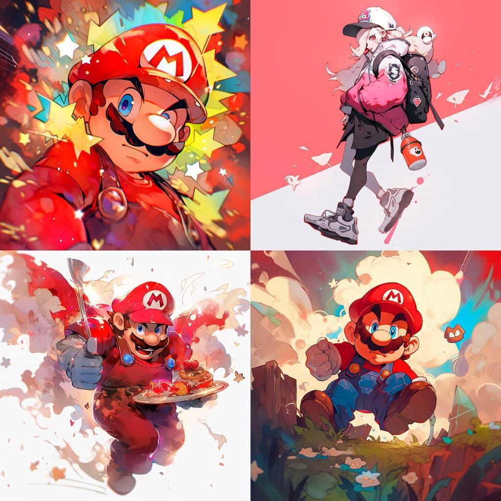 Super Mario style, Midjourney Niji 5, render 1 of 4