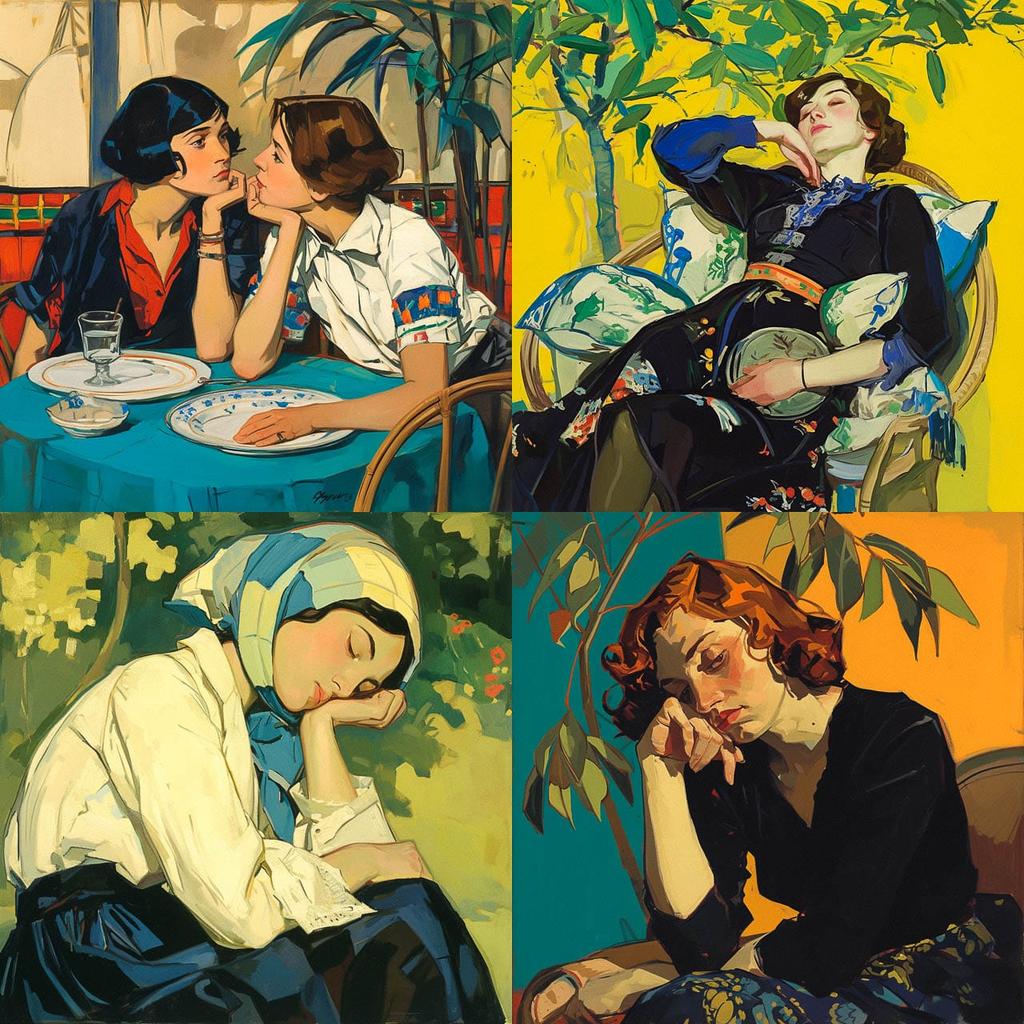 Suzanne Valadon style, Midjourney Niji 6, render 1 of 4