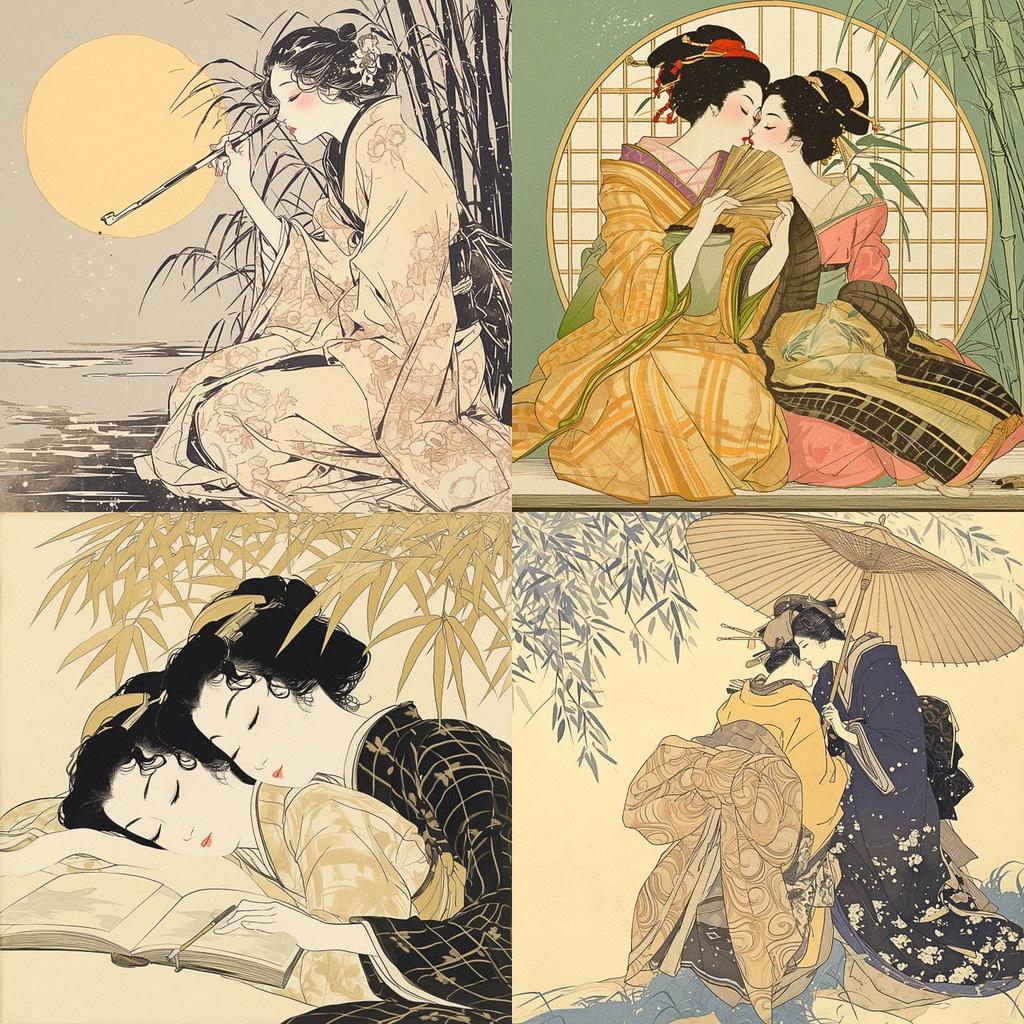 Suzuki Harunobu style, Midjourney Niji 6, render 1 of 4