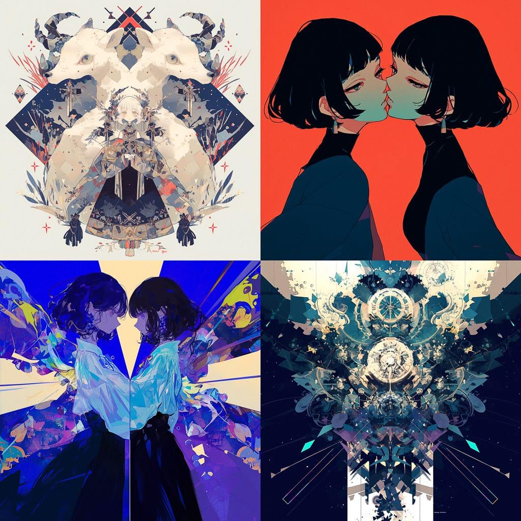 Symmetrical composition style, Midjourney Niji 6, render 1 of 4