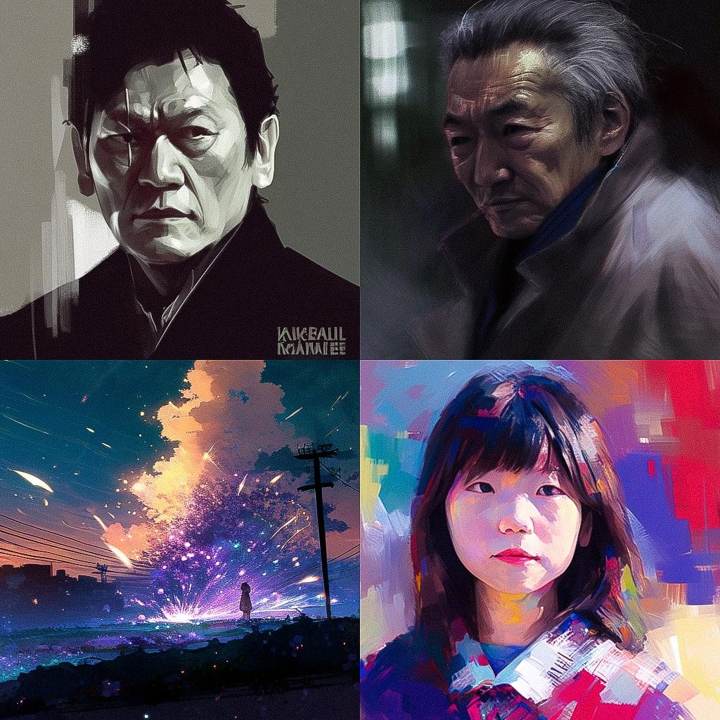 Takeshi Kitano style, Midjourney Niji 4, render 1 of 4