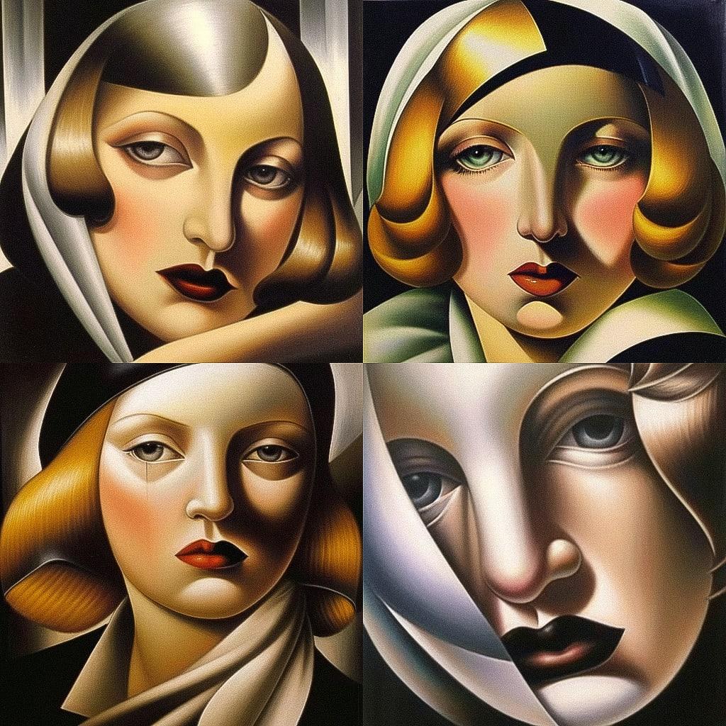 Tamara de Lempicka style, Midjourney Niji 4, render 1 of 4