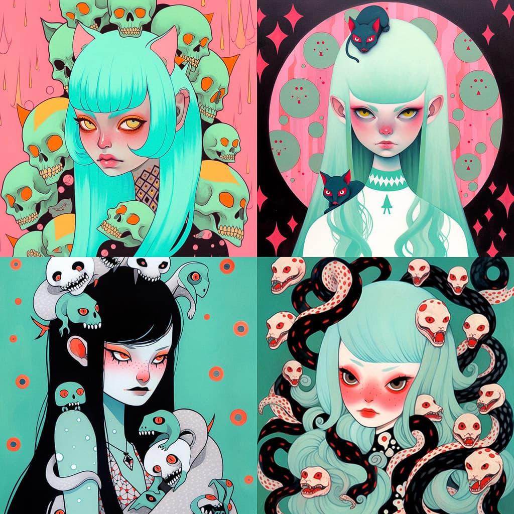 Tara McPherson style, Midjourney Niji 5, render 1 of 4