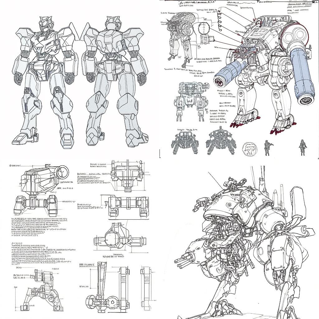 Technical drawing style, Midjourney Niji 4, render 1 of 4