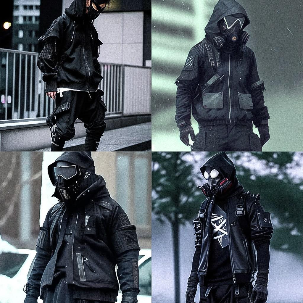 Techwear fashion style, Midjourney Niji 4, render 1 of 4