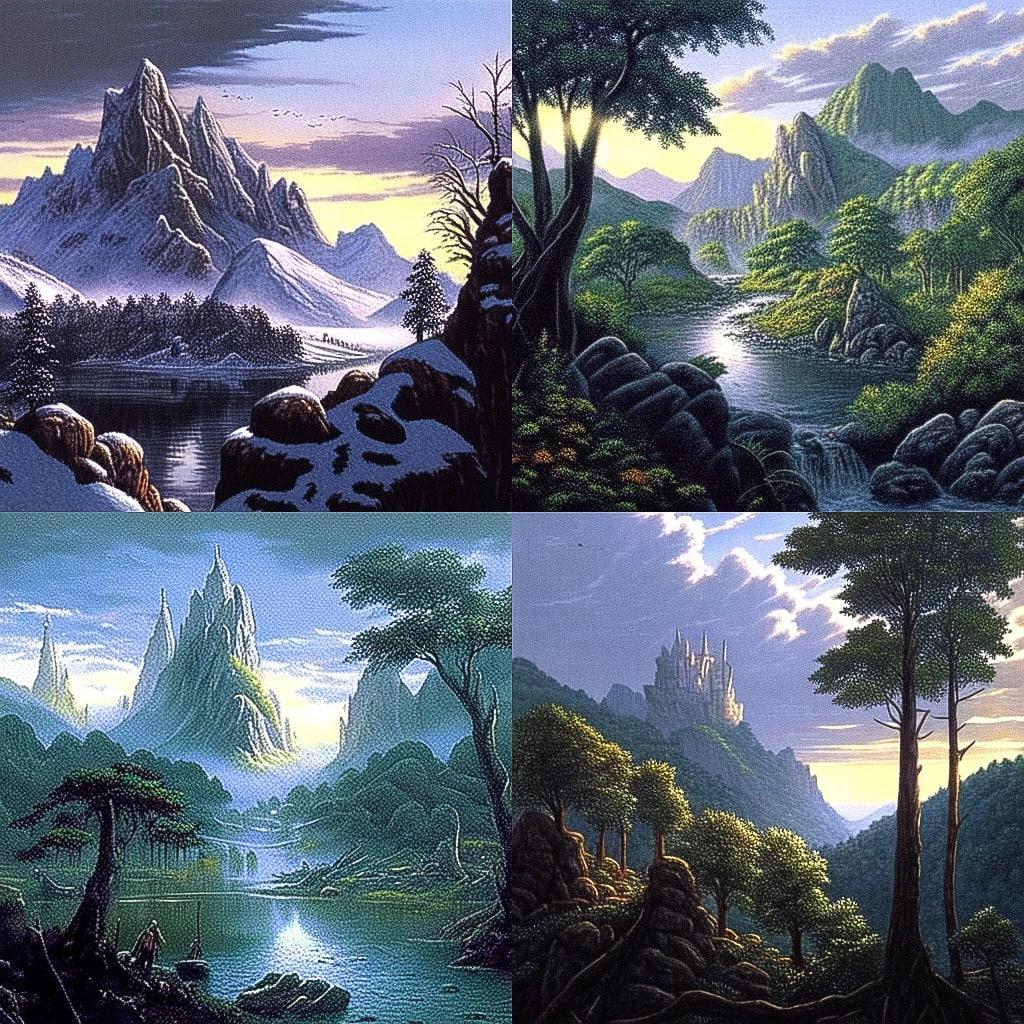 Ted Nasmith style, Midjourney Niji 4, render 1 of 4