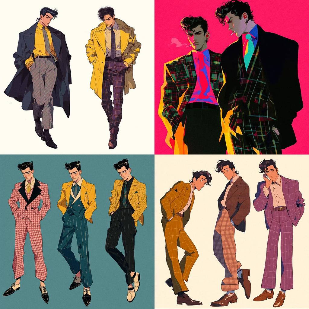 Teddy Boys fashion style, Midjourney Niji 6, render 1 of 4