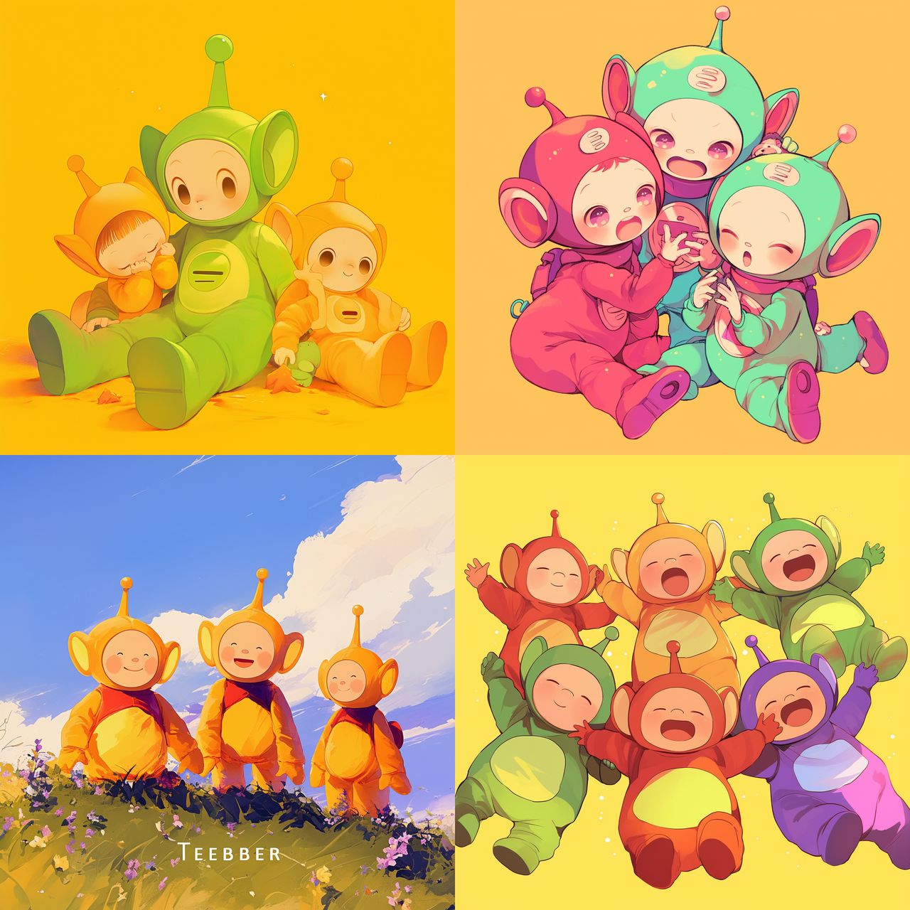 Teletubbies style, Midjourney Niji 6, render 1 of 4