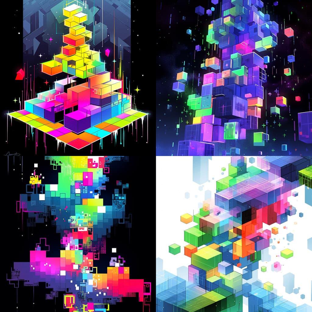 Tetris style, Midjourney Niji 5, render 1 of 4