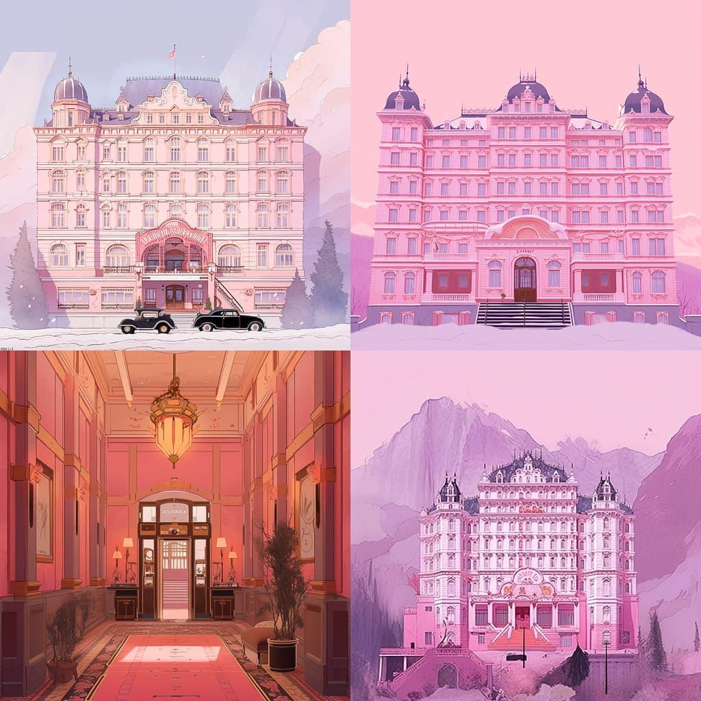 The Grand Budapest Hotel style, Midjourney Niji 5, render 1 of 4