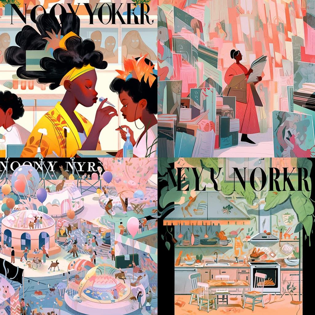 The New Yorker magazine style, Midjourney Niji 5, render 1 of 4