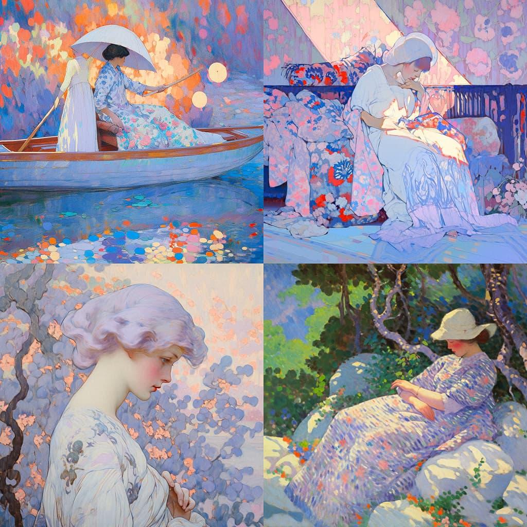 Theo van Rysselberghe style, Midjourney Niji 5, render 1 of 4