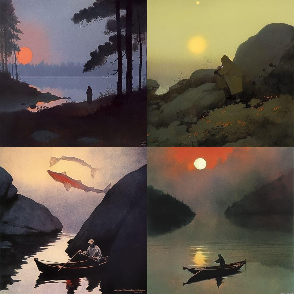 Theodor Kittelsen style, Midjourney Niji 5, render 1 of 4