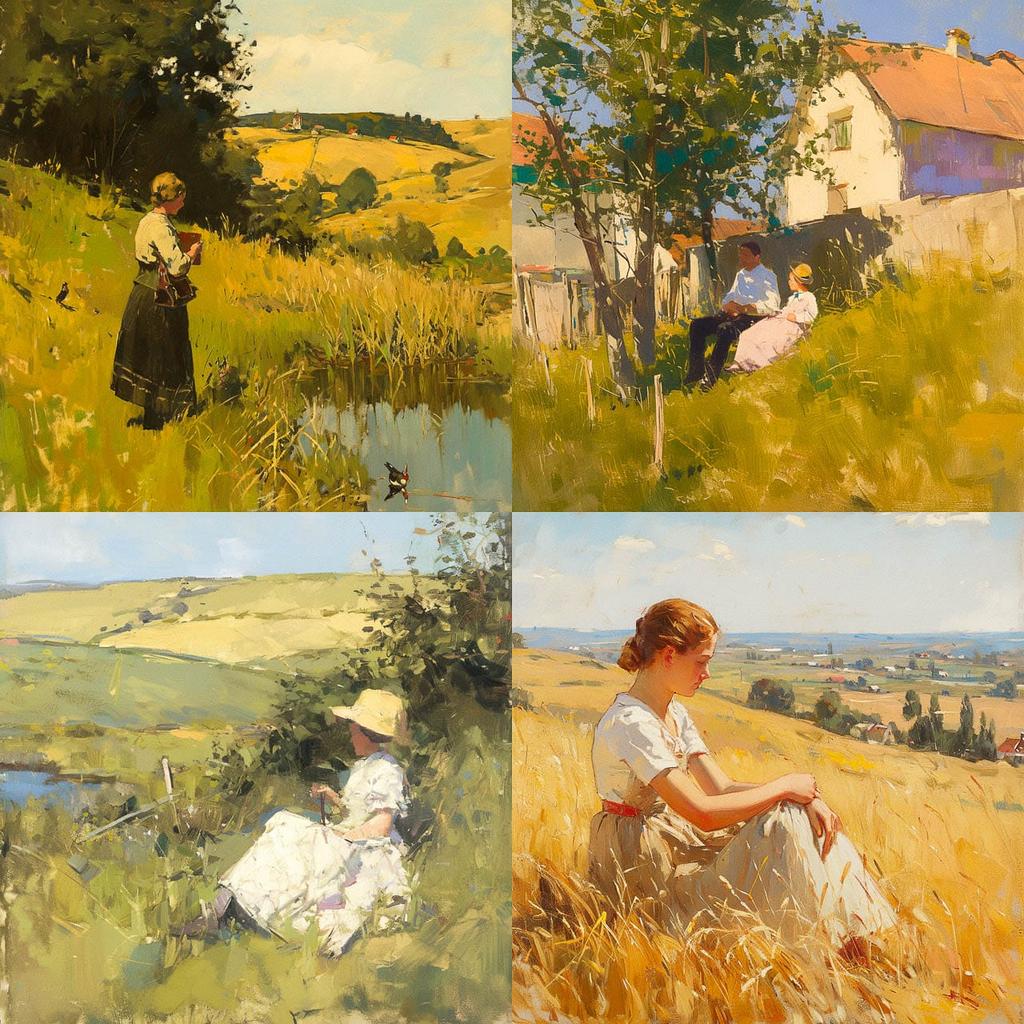 Theodore Robinson style, Midjourney Niji 6, render 1 of 4