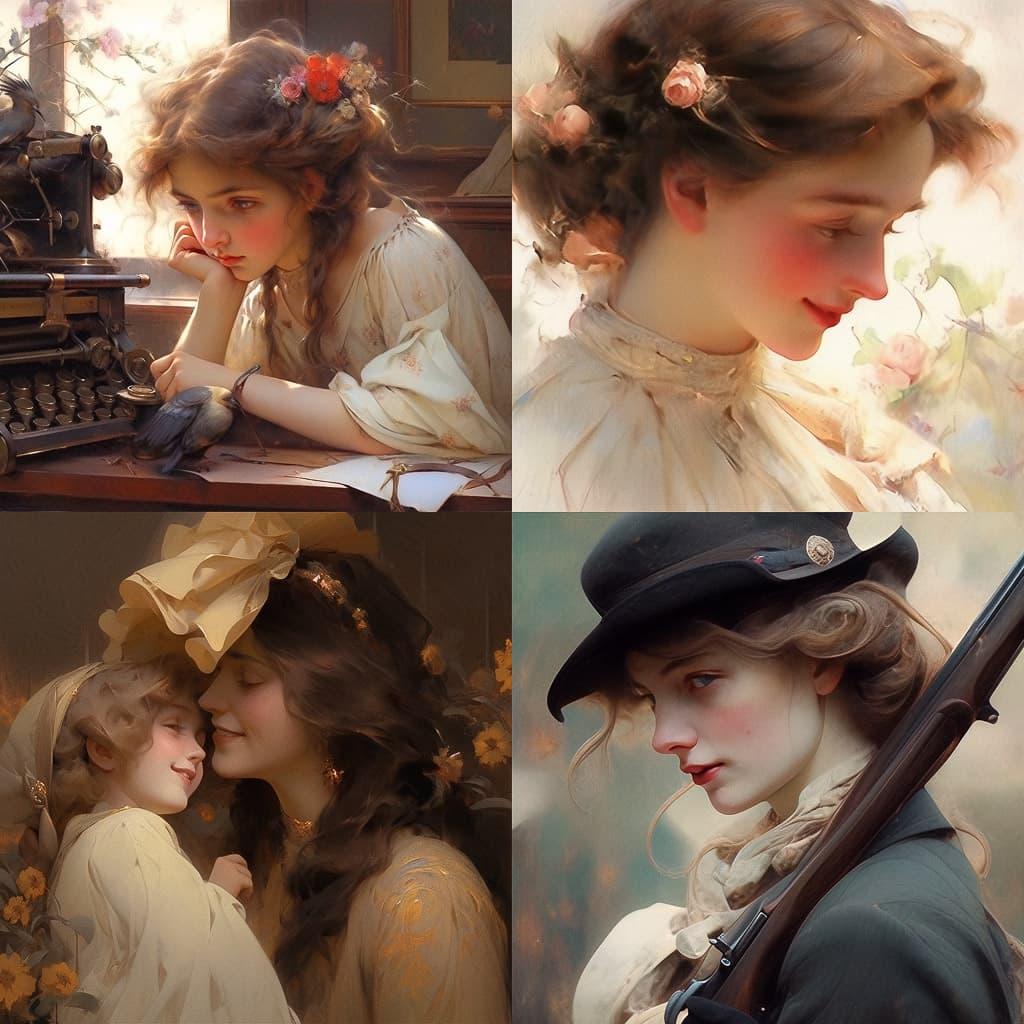 Thomas Benjamin Kennington style, Midjourney Niji 5, render 1 of 4