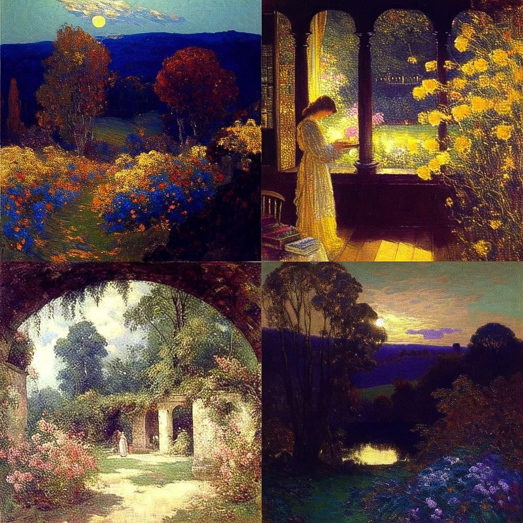 Thomas Edwin Mostyn style, Midjourney Niji 5, render 1 of 4