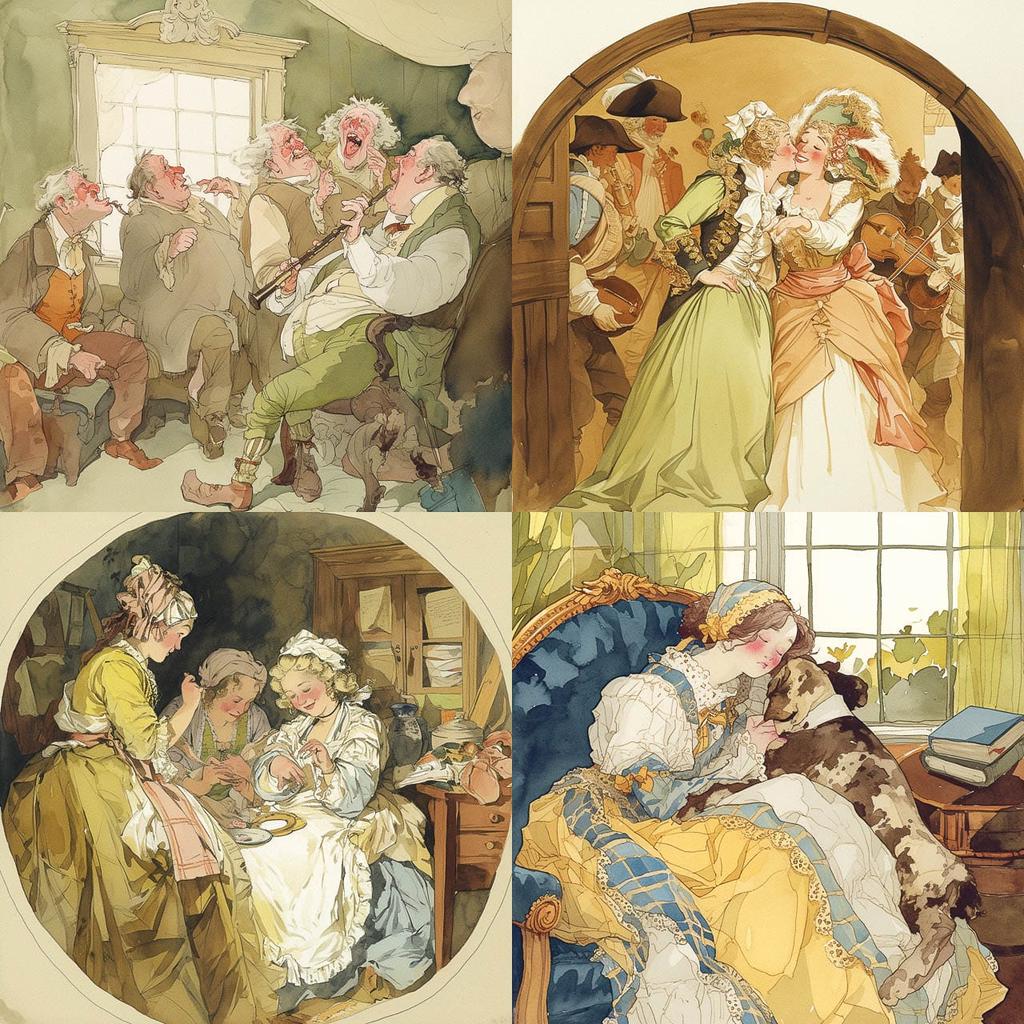 Thomas Rowlandson style, Midjourney Niji 6, render 1 of 4