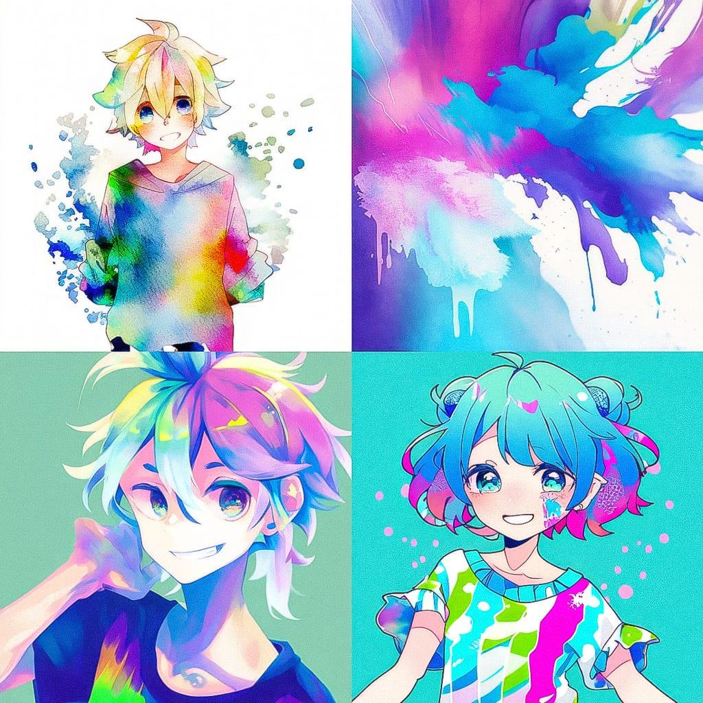 Tie-dye style, Midjourney Niji 4, render 1 of 4