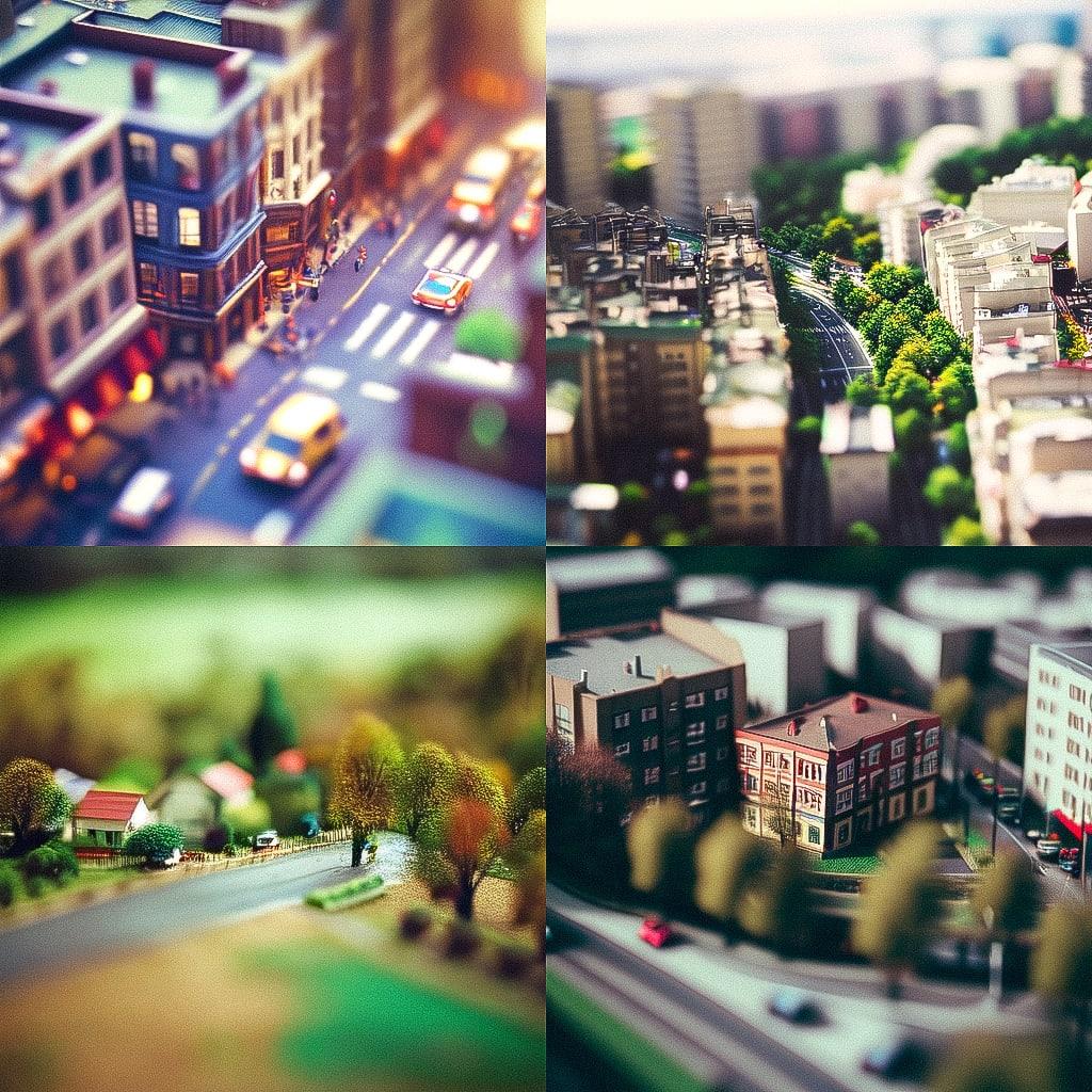 Tilt-Shift style, Midjourney Niji 4, render 1 of 4