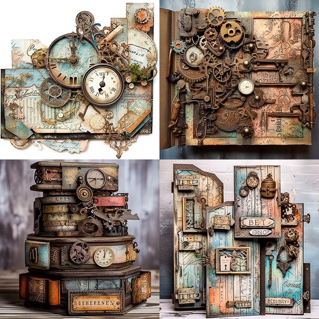 Tim Holtz style, Midjourney Niji 5, render 1 of 4