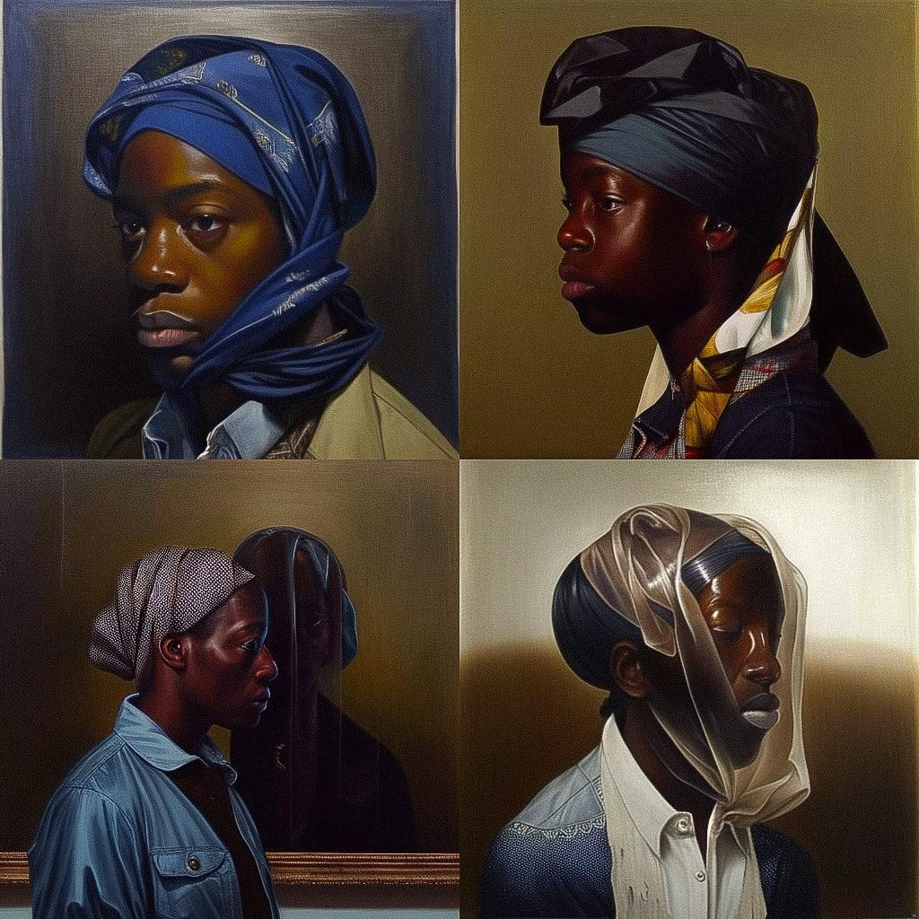 Titus Kaphar style, Midjourney Niji 4, render 1 of 4