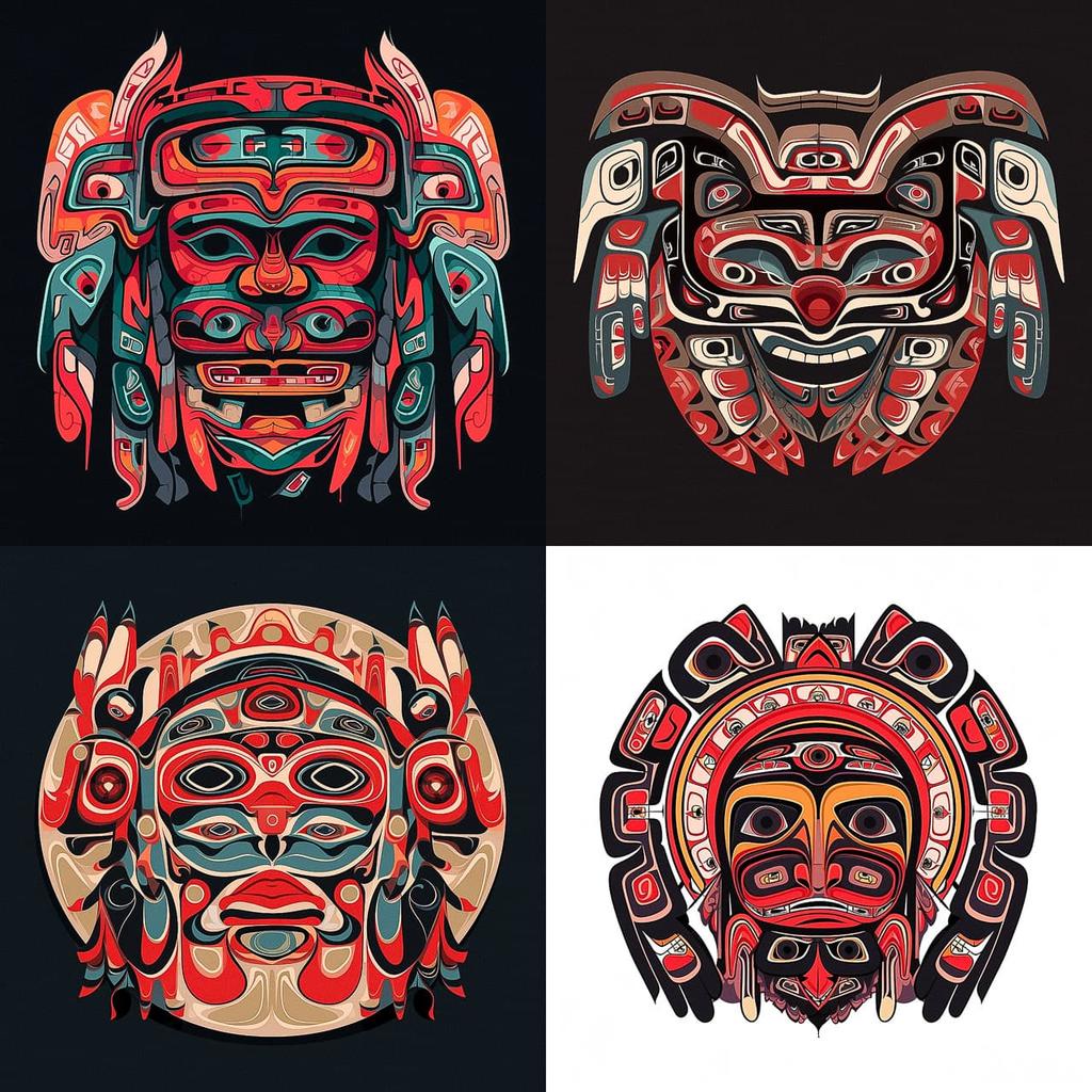 Tlingit art style, Midjourney Niji 5, render 1 of 4
