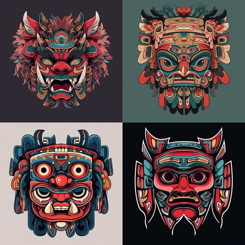 Tlingit mask style, Midjourney Niji 5, render 1 of 4