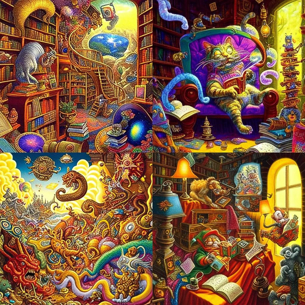 Todd Schorr style, Midjourney Niji 4, render 1 of 4