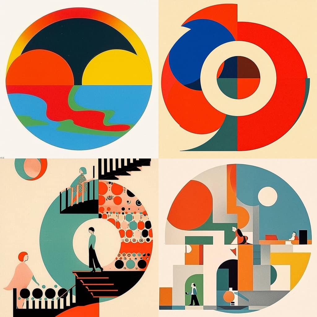 Tom Eckersley style, Midjourney Niji 5, render 1 of 4