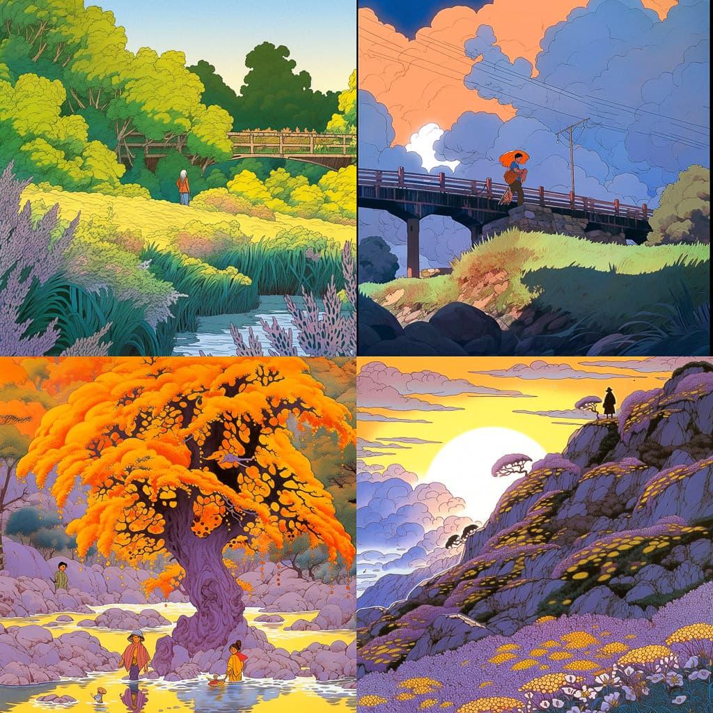 Tom Killion style, Midjourney Niji 5, render 1 of 4