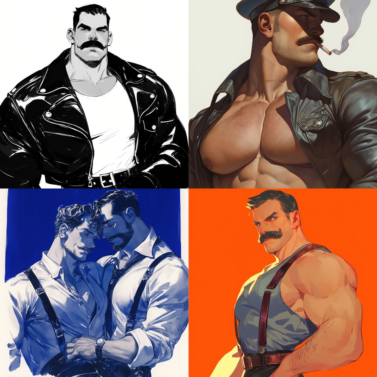Tom of Finland style, Midjourney Niji 6, render 1 of 4
