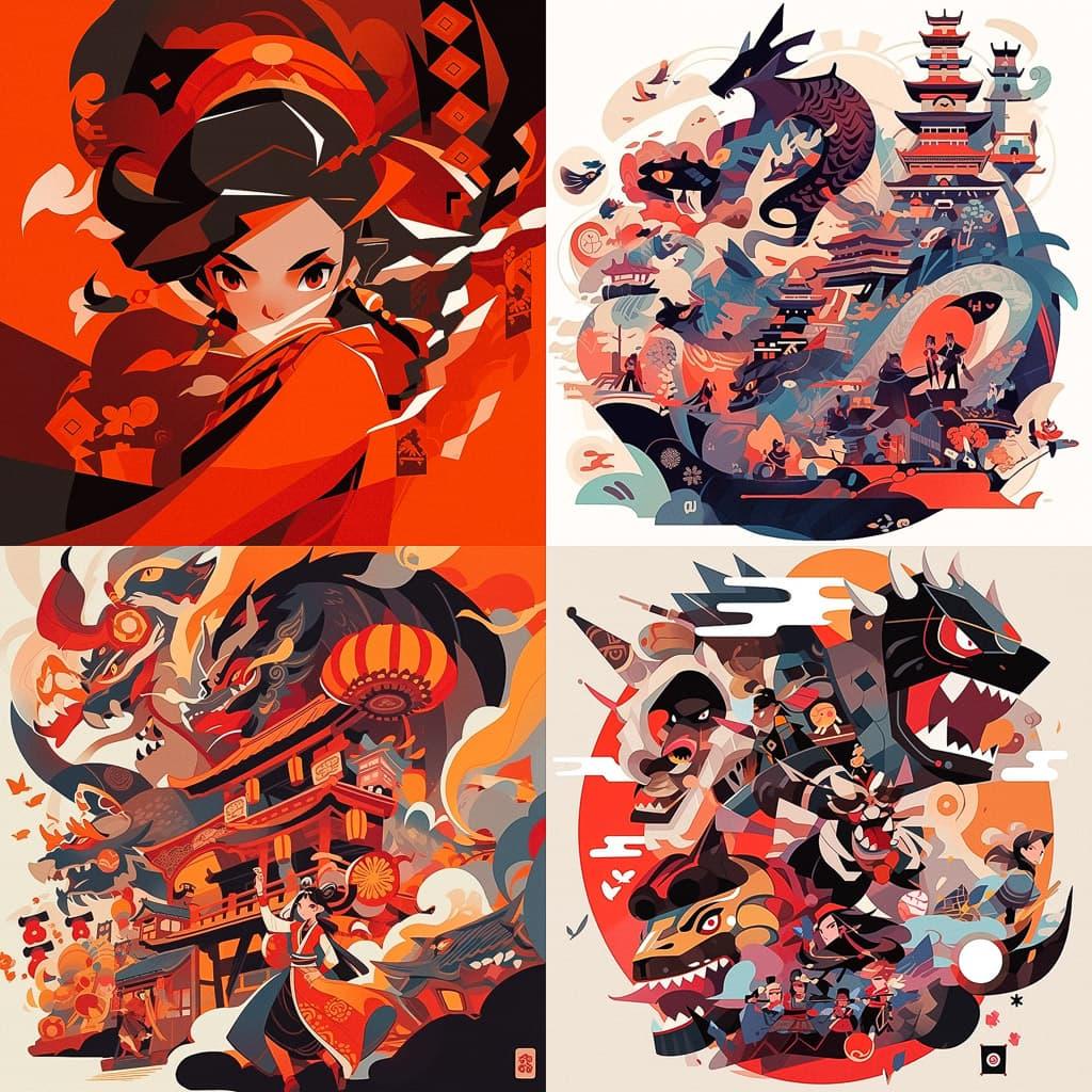 Tom Whalen style, Midjourney Niji 5, render 1 of 4