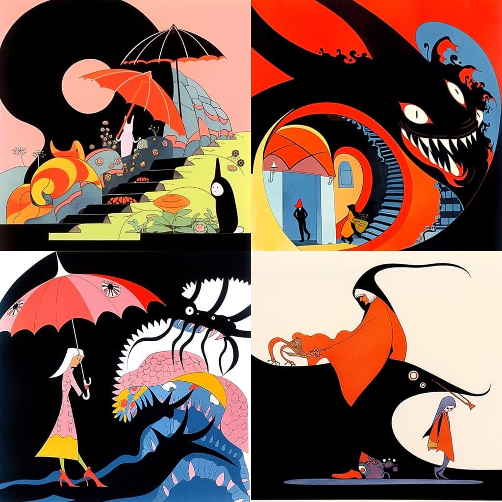 Tomi Ungerer style, Midjourney Niji 5, render 1 of 4