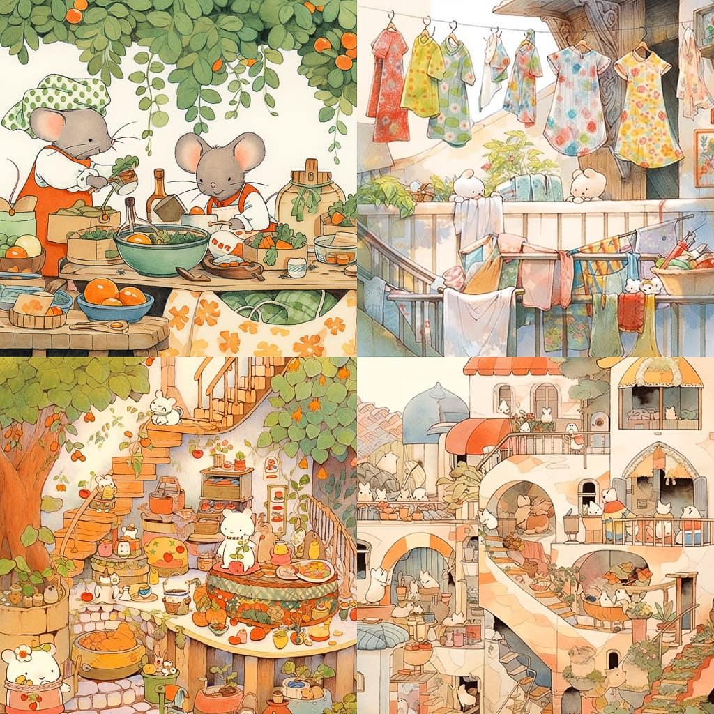 Tomie dePaola style, Midjourney Niji 5, render 1 of 4