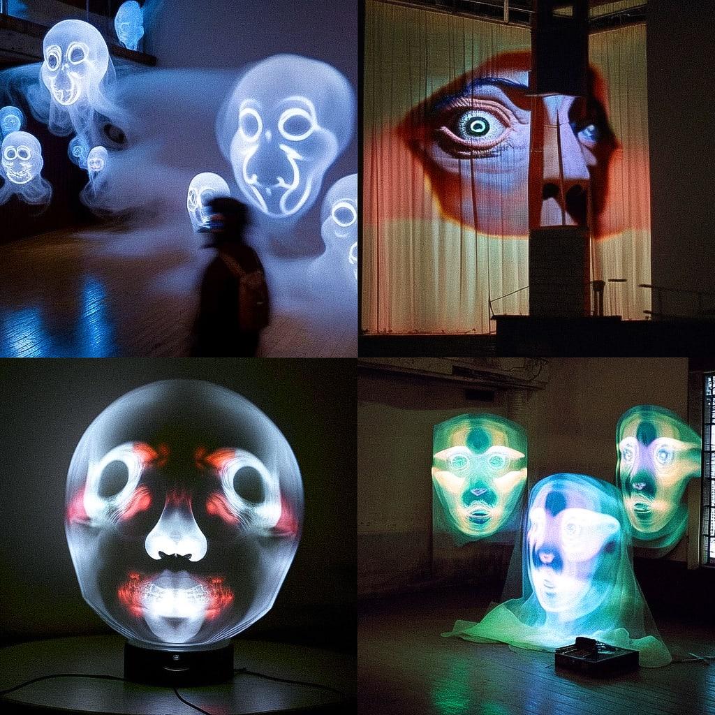 Tony Oursler style, Midjourney Niji 4, render 1 of 4