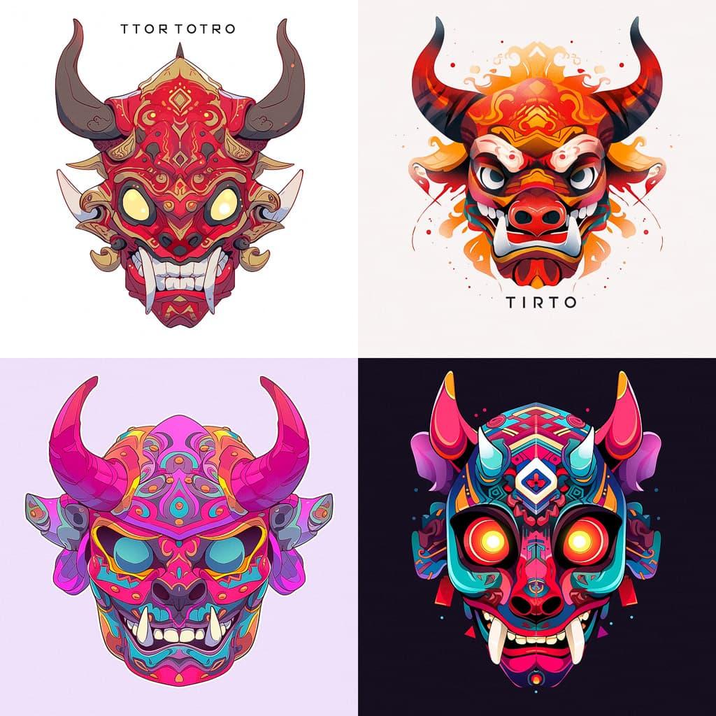 Torito mask style, Midjourney Niji 5, render 1 of 4