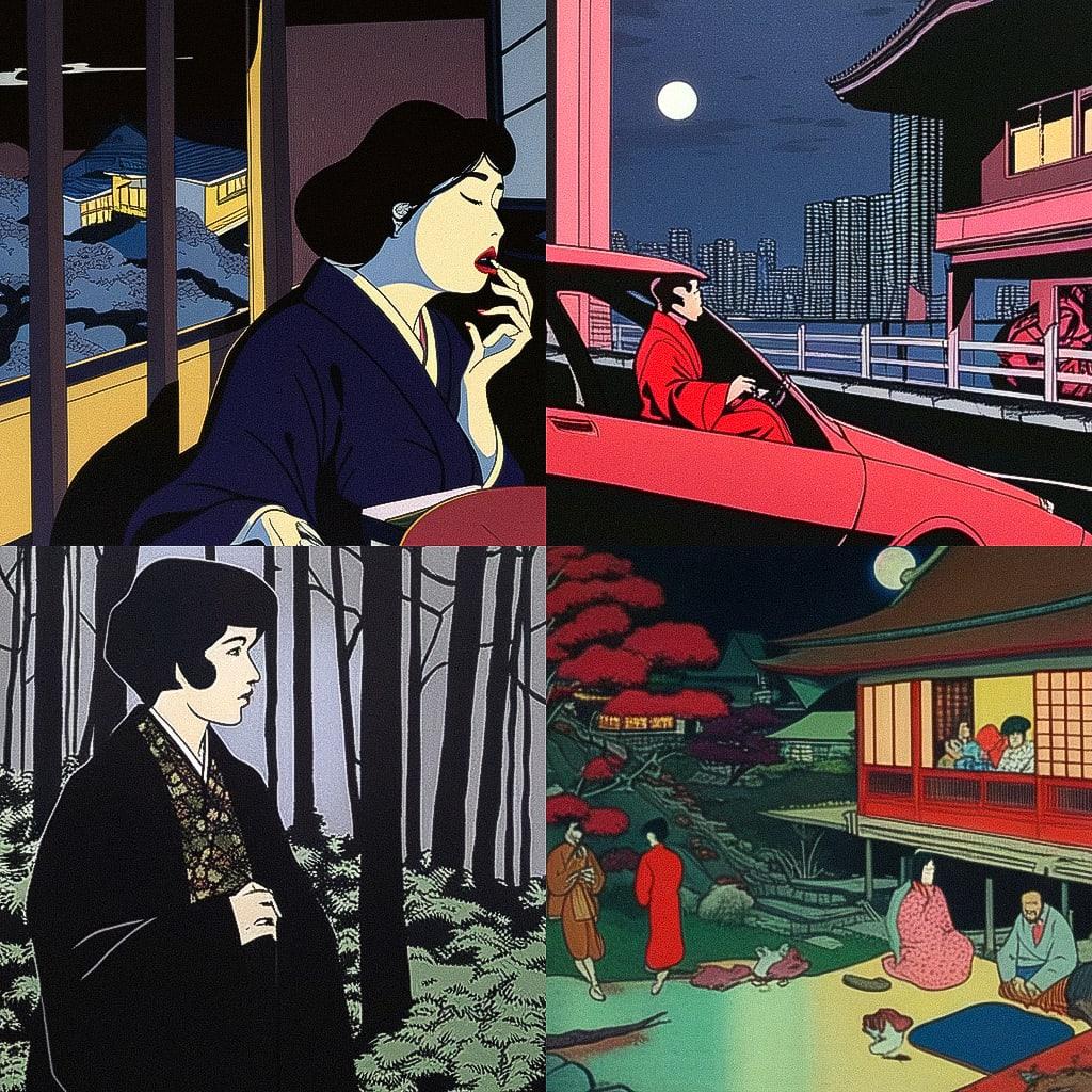 Toshio Saeki style, Midjourney Niji 4, render 1 of 4