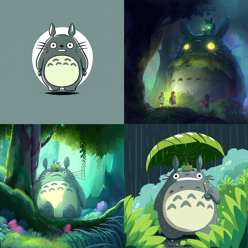Totoro style, Midjourney Niji 4, render 1 of 4