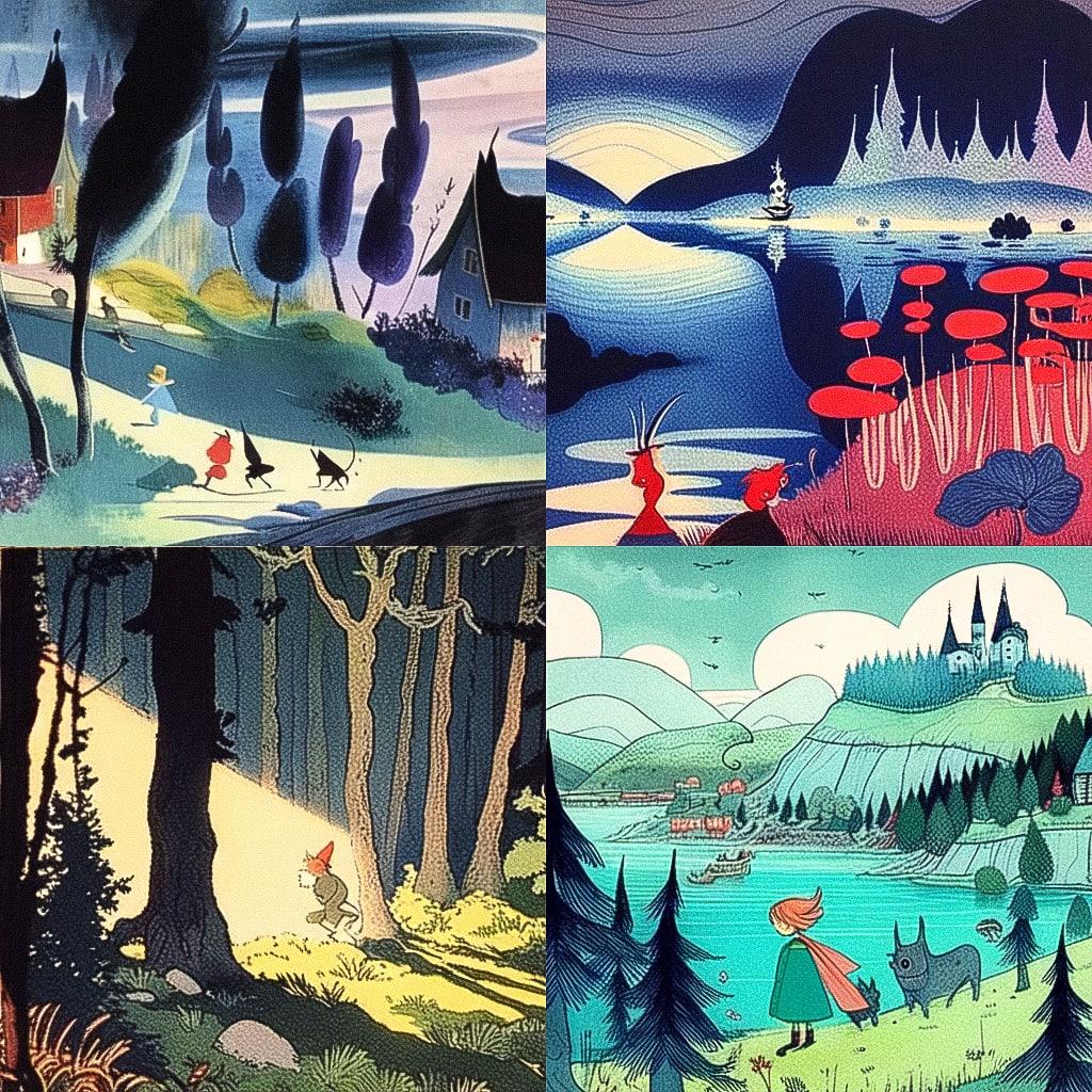 Tove Jansson style, Midjourney Niji 4, render 1 of 4