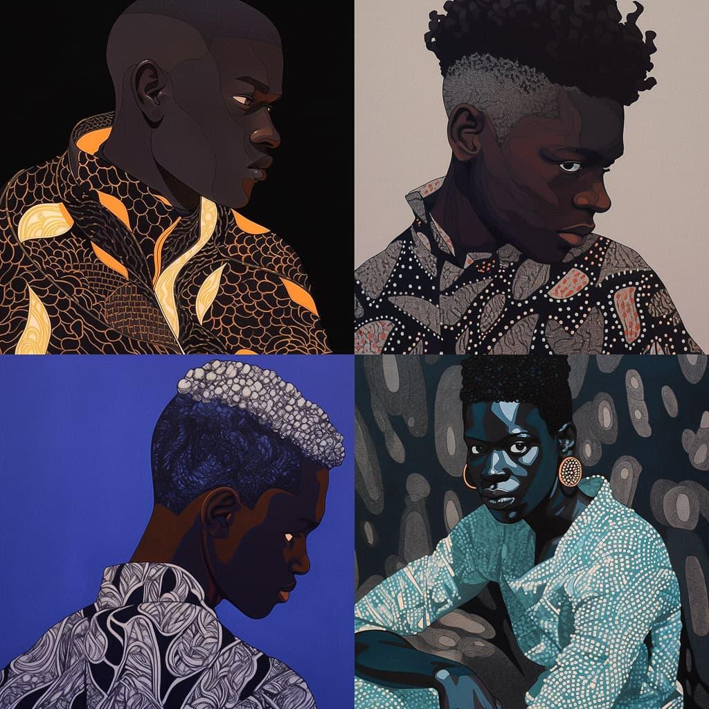 Toyin Ojih Odutola style, Midjourney Niji 5, render 1 of 4
