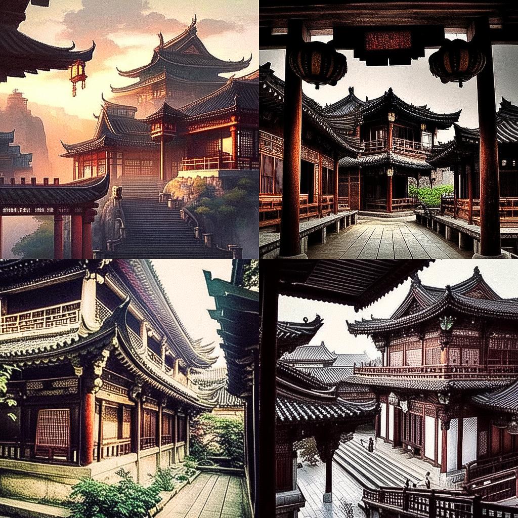 Traditional Chinese architecture style, Midjourney Niji 4, render 1 of 4