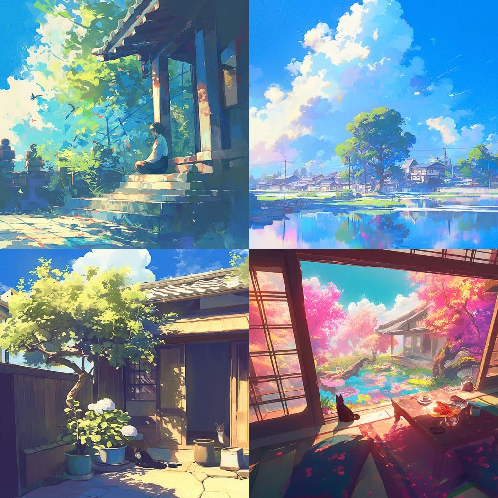 Tranquil atmosphere style, Midjourney Niji 6, render 1 of 4