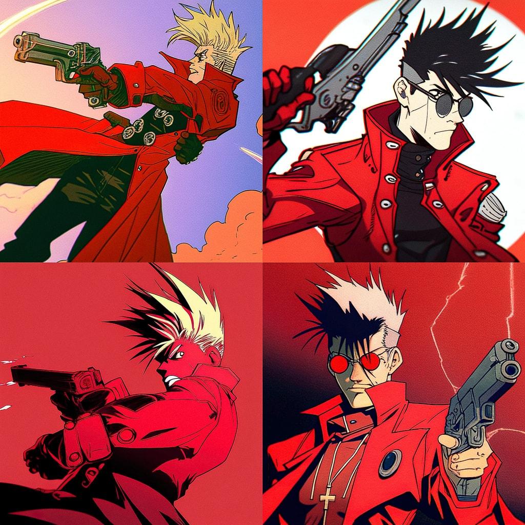 Trigun style, Midjourney Niji 4, render 1 of 4