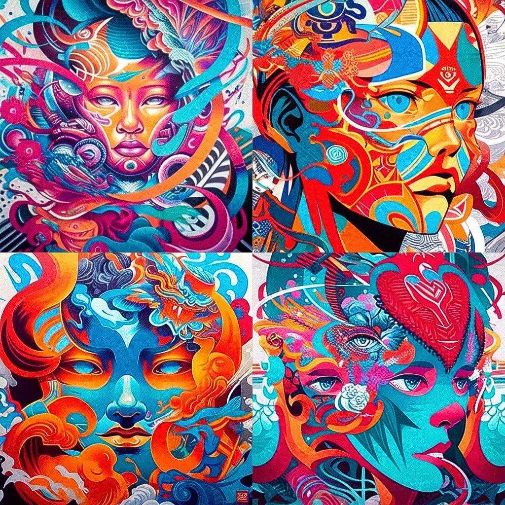 Tristan Eaton style, Midjourney Niji 4, render 1 of 4