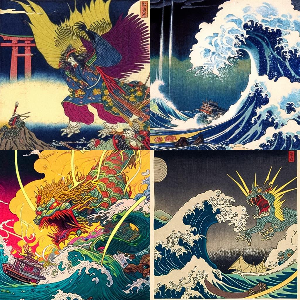 Tsukioka Yoshitoshi style, Midjourney Niji 5, render 1 of 4