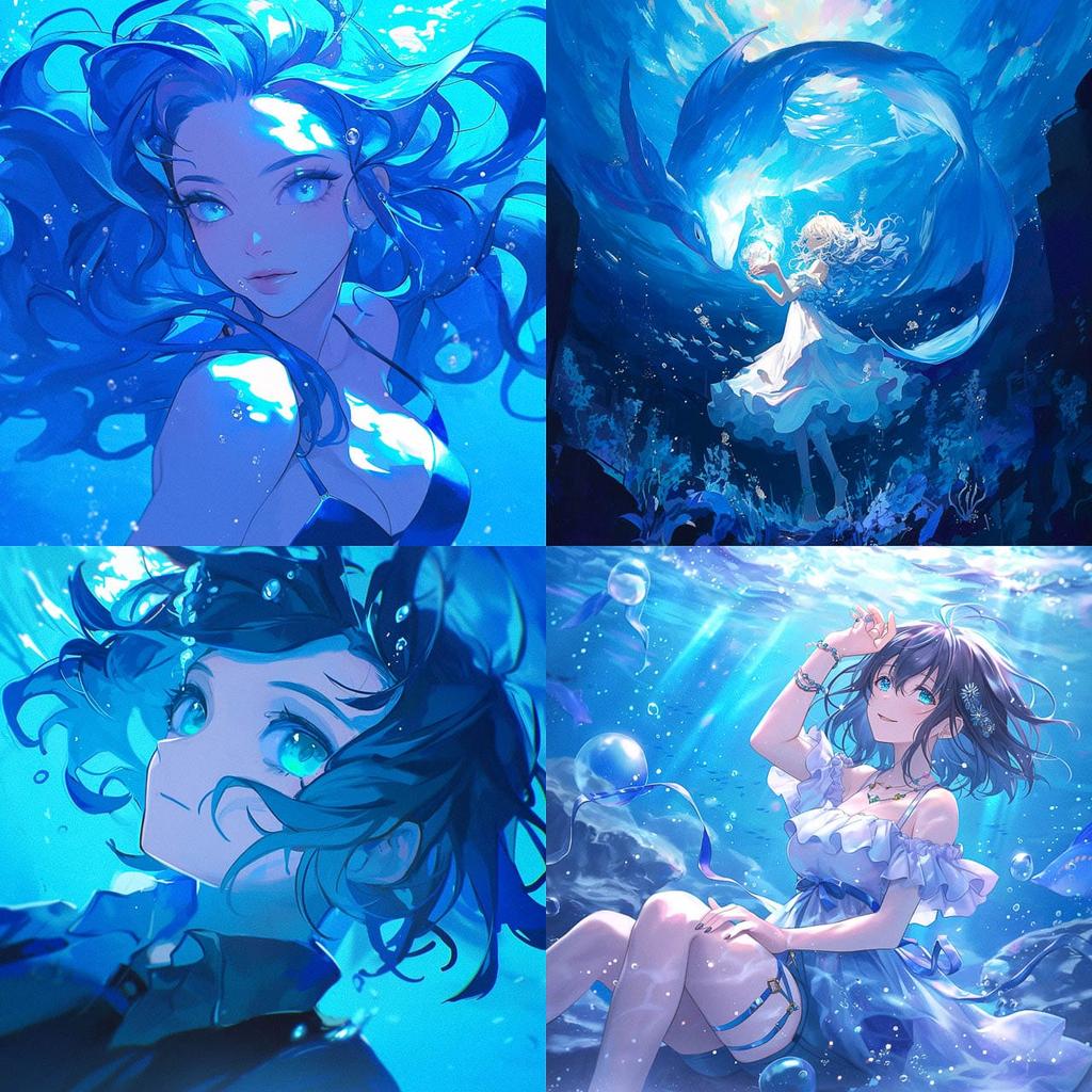 Underwater lighting style, Midjourney Niji 6, render 1 of 4