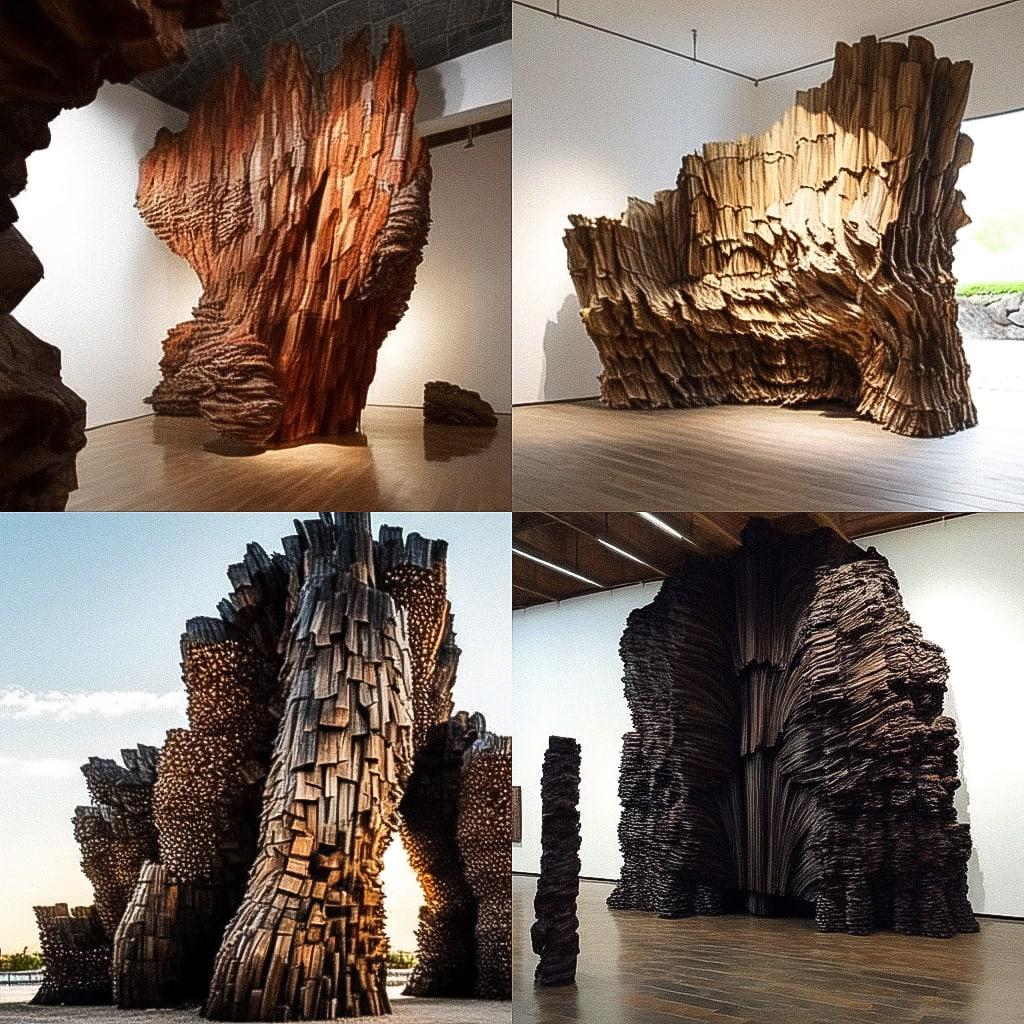 Ursula von Rydingsvard style, Midjourney Niji 4, render 1 of 4