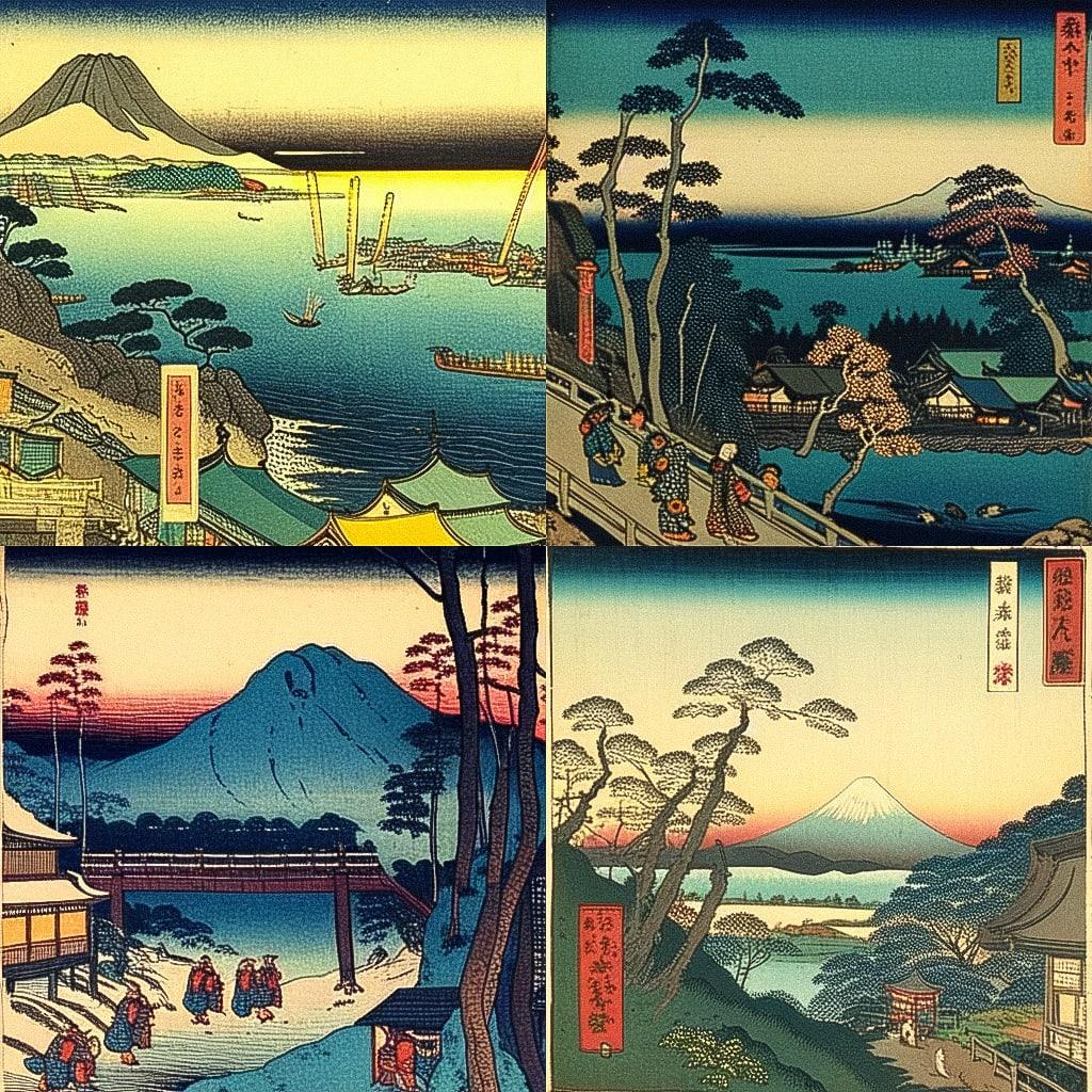 Utagawa Hiroshige style, Midjourney Niji 4, render 1 of 4